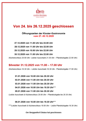 Öffnungzeiten 2025-2026
